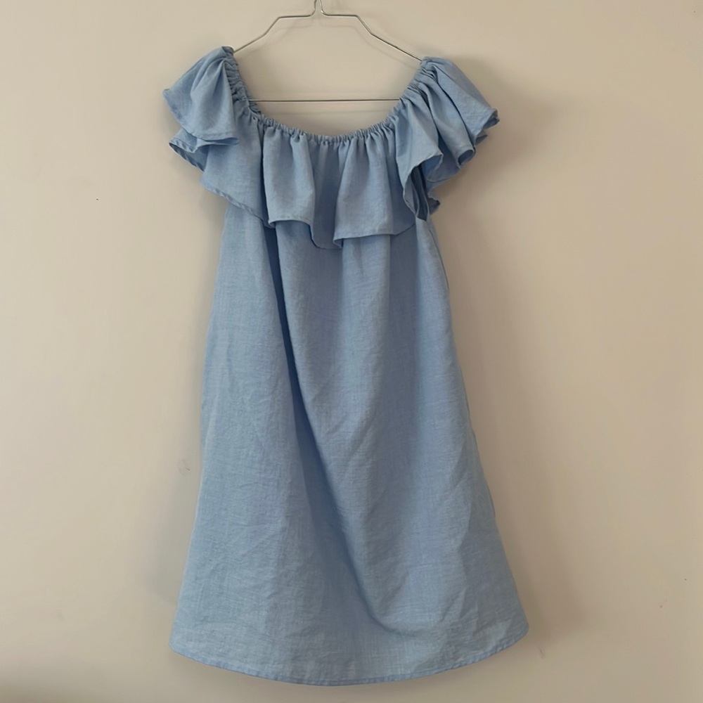 Off the shoulder blue cocktail dress